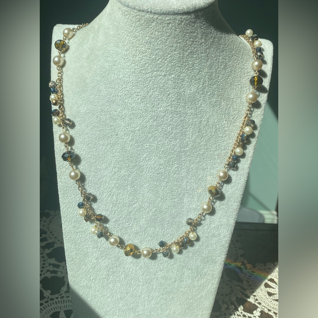 Mixed Faux Pearl & Crystal Charm Necklace